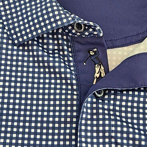 Bobby Jones Performance Golf Polo Shirt Men's Navy White Gingham Print Sz XL - Picture 9 of 13